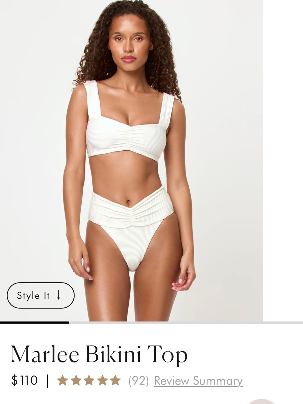 L Space Marlee Bikini Top - Cream Ribbed Swim - small nwt